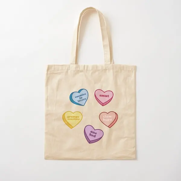 Candy Heart Romance Tropes Book Packs Ki  Canvas Bag Fabric Fashion Handbag Travel Printed Reusable Shopper Casual Grocery