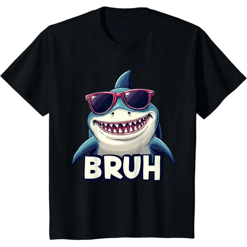 

Funny Shark Meme Bruh printed Gift t shirt Vintage Graphic Tee 100% cotton Short-sleeved clothes All size Tops S-6XL