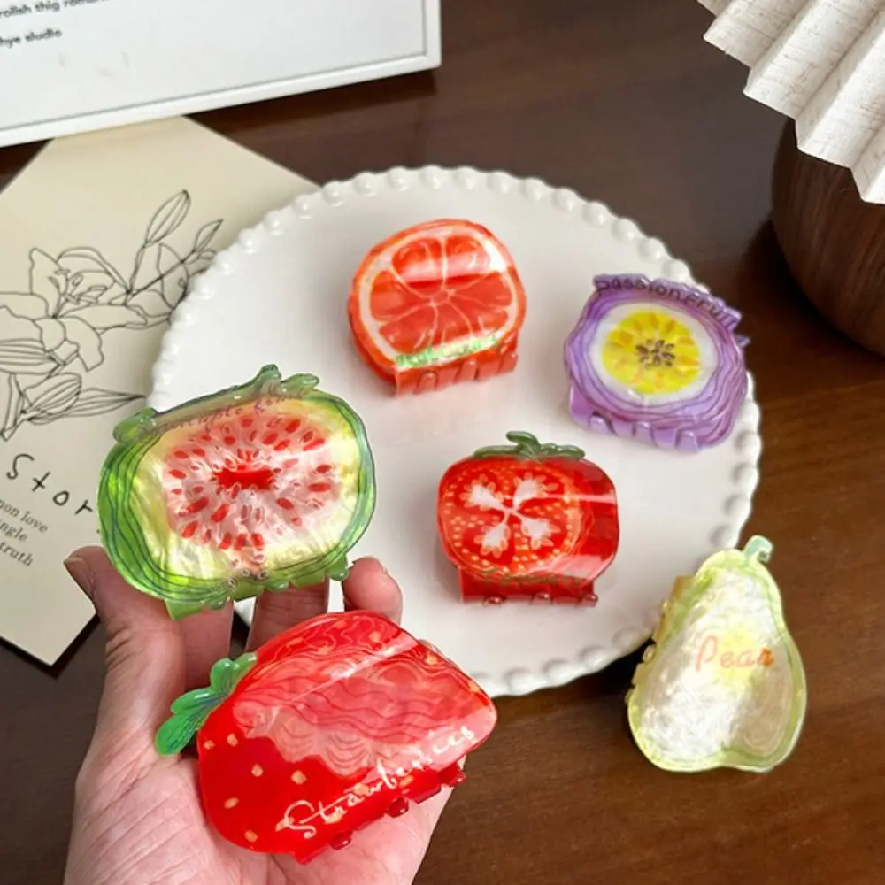 Creative Korean Style Fruit Shark Clip Fig Orange Strawberry Grab Clip Cute Sweet Acetic Acid Claw Clip Daily