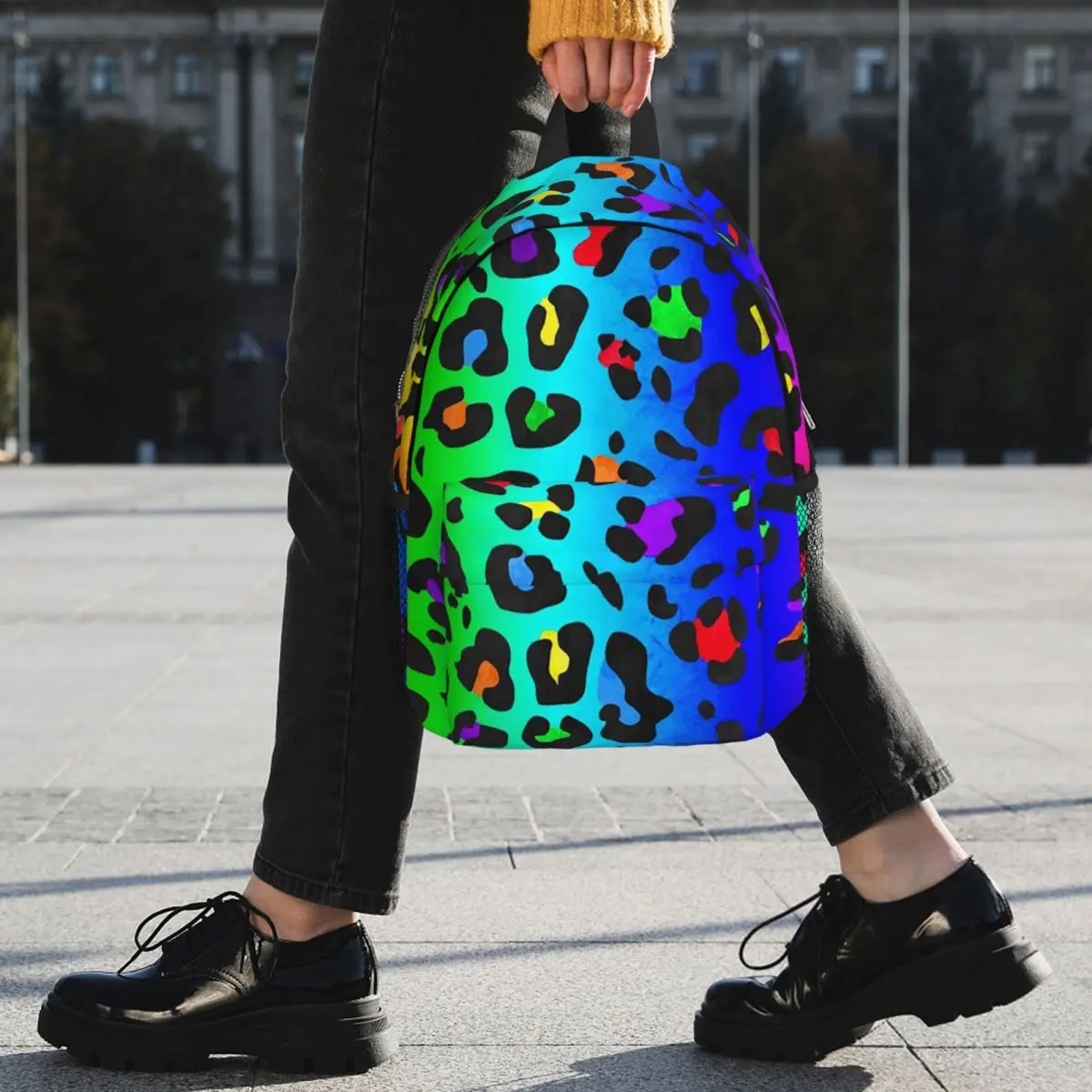 Double Rainbow Leopard Print All Over Animal Pattern Backpack Student BookBag Boys Girls School Bag Computer Shoulder Bags