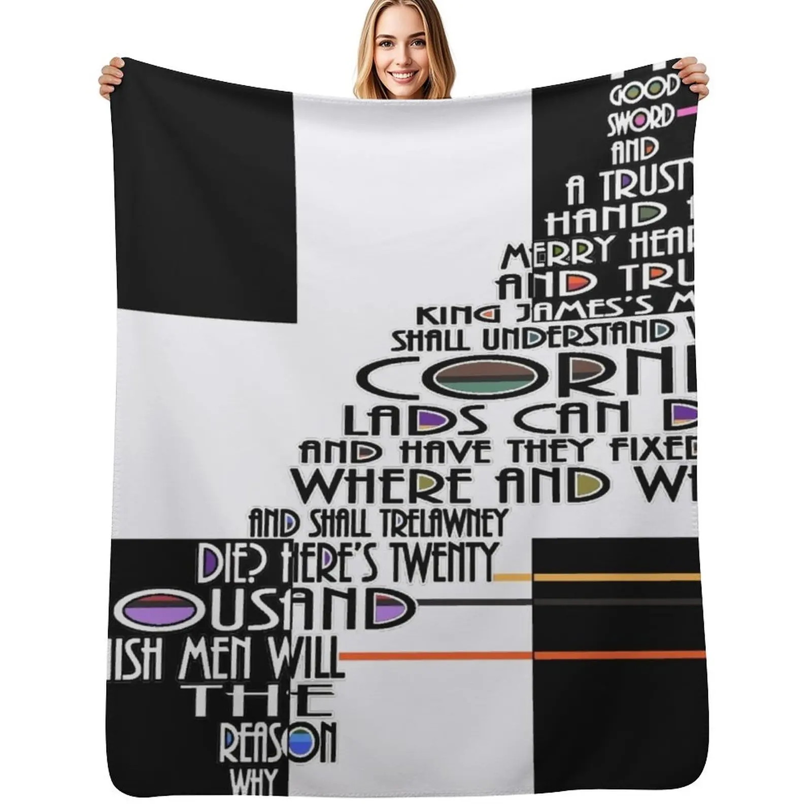 

Map of Cornwall with Cornish Anthem - Trelawney Throw Blanket Soft Home Decor Blanket for Couch Bedroom