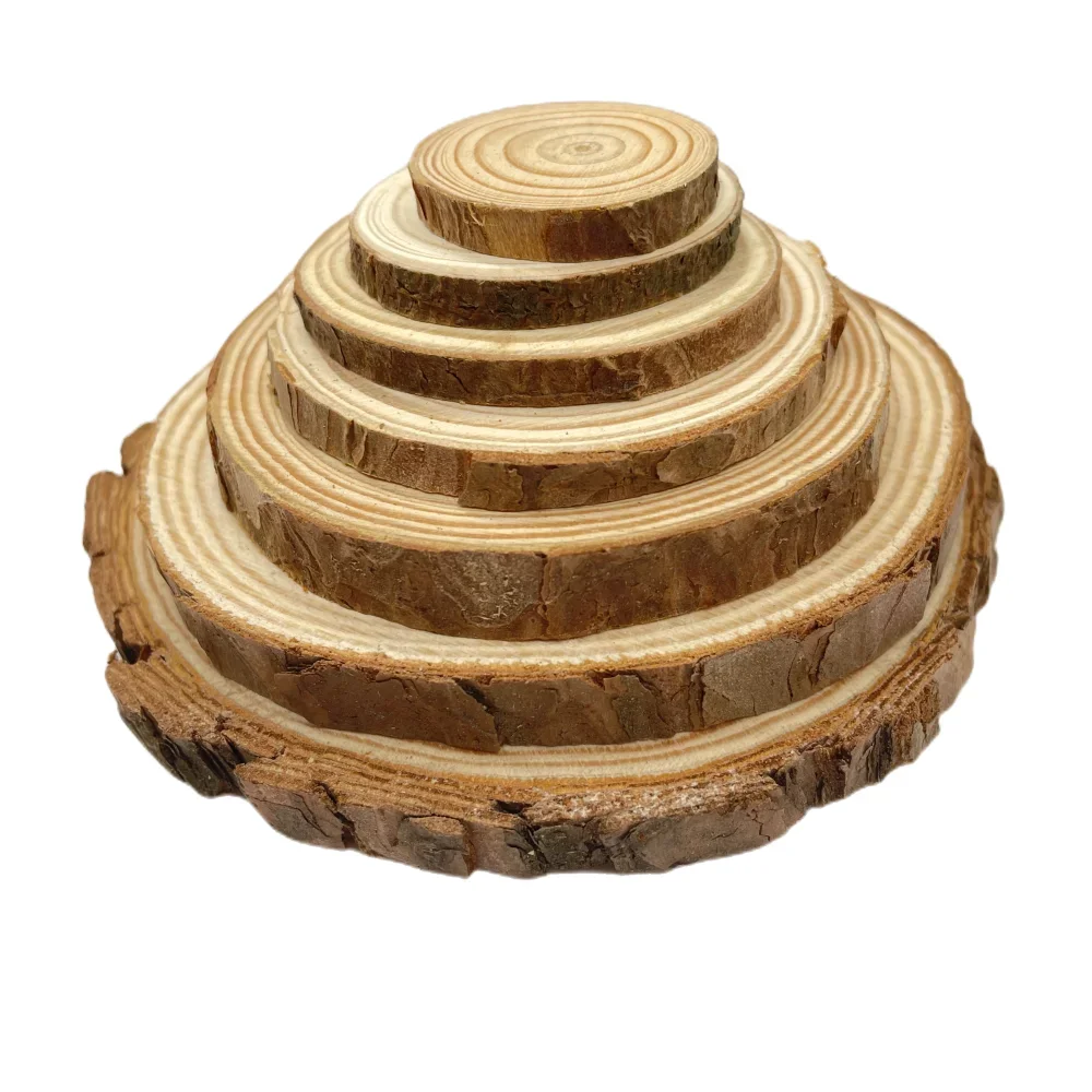 3-12cm Thick 1 Pack Natural Pine Round Unfinished Wood Slices Circles With Tree Bark Log Discs DIY Crafts Wedding Party Painting