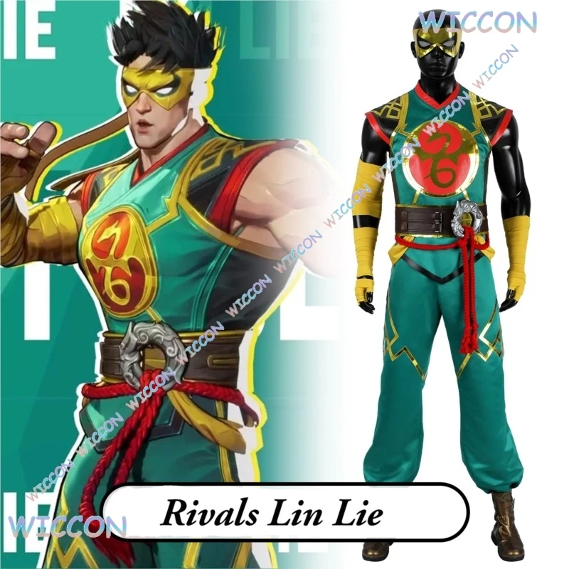 

KospLAY Game Rivals Lin Lie Cosplay Iron Fist Cosplay Costume Top Pants Belt Shoes Set Halloween Men Suit Battle Green Outfit