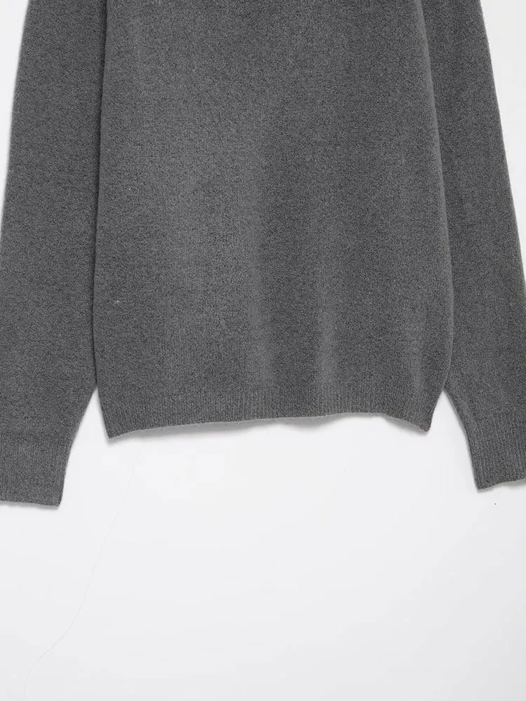 NLZGMSJ سترة نسائية بلوفر 2025 خريف شتاء موضة جديدة بلون سادة وأكمام طويلة بلوزة نسائية أنيقة عالية الشارع