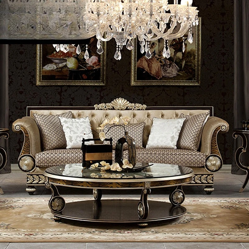 

Neoclassical sofa European solid wood sofa large apartment fabric three-person sofa combination living room furniture