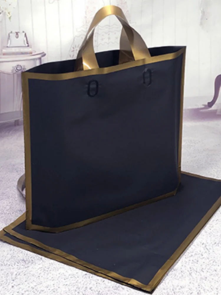 10pcs Gold Edge Frosted Plastic Shopping Bag High-Grade Clothing Store Hand Carry Bag for Shoes Gift Shop