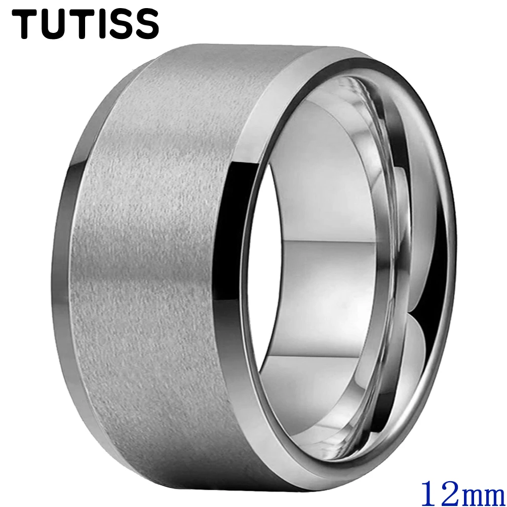 

TUTISS 10mm 12mm Men Tungsten Carbide Ring Silver Color Big Thumb Ring With Beveled Edges Brushed Finish Comfort Fit