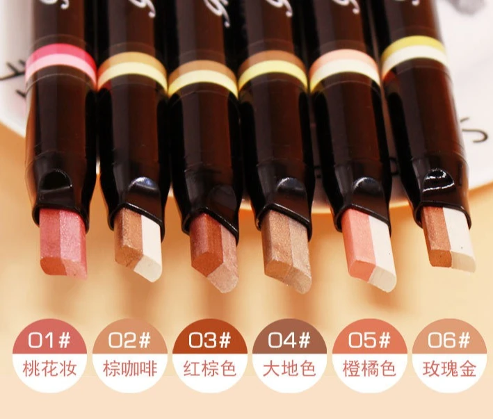 อายแชโดว์แบบแท่งไล่เฉดสีไล่ระดับสองสี ประกายมุก สีชมพูเอิร์ธโทน ติดทนนาน