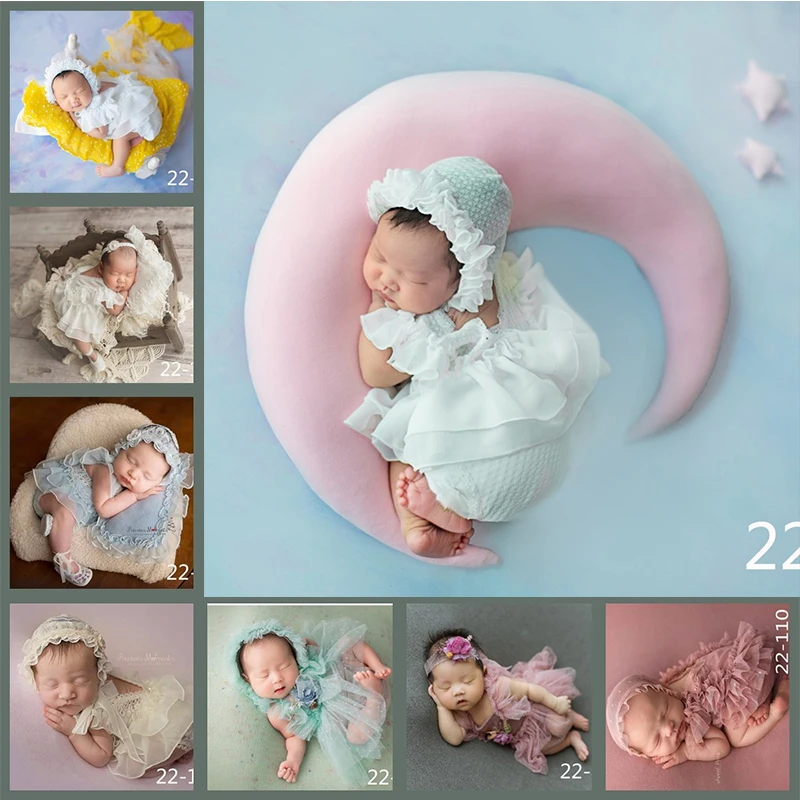 4pcs/sets Newborn Photography Clothing Cute Princess Style Soft Hat+Pillow+Romper+Shoes Sets Decor Baby Photoshoot Accessories