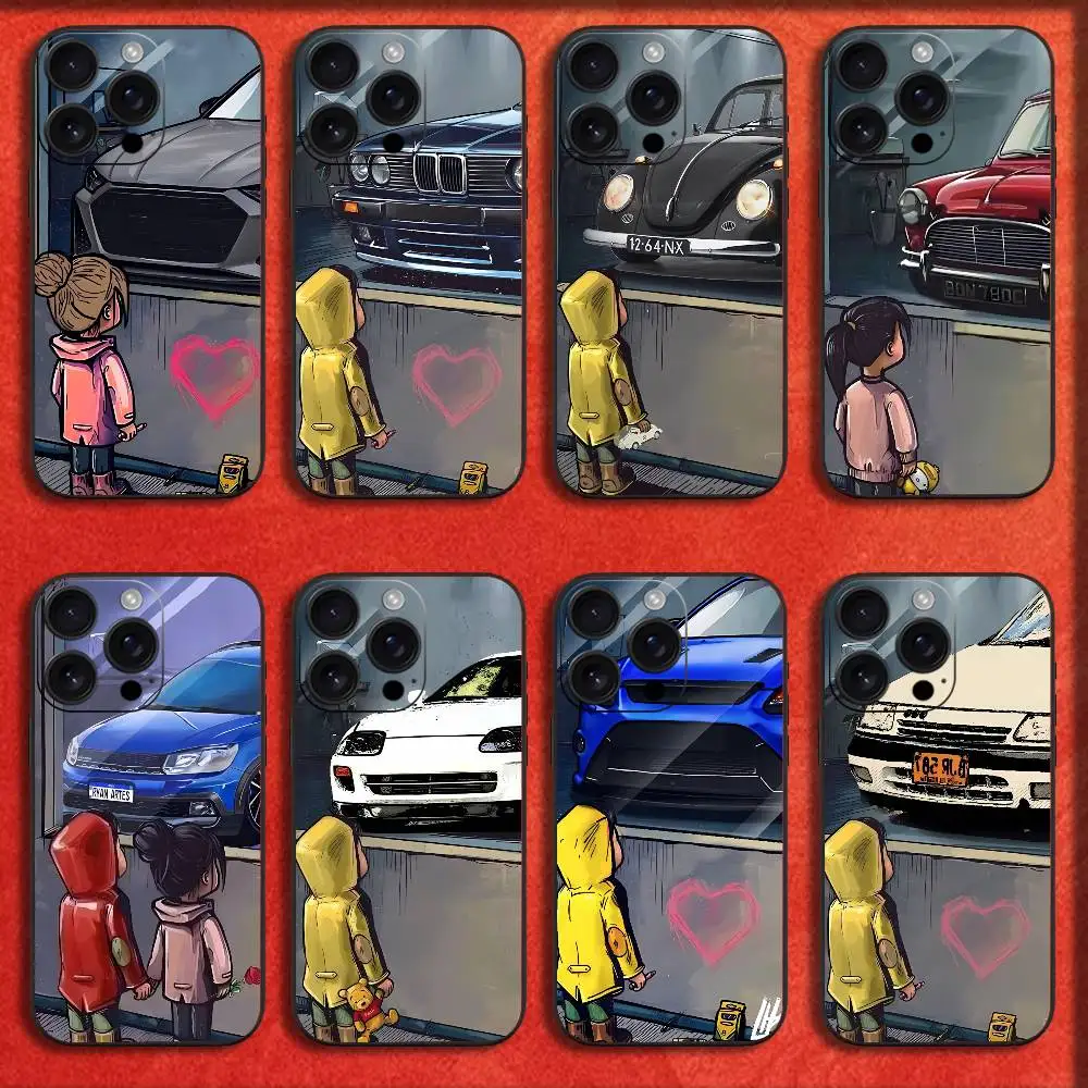 소년 스포츠카 JDM 드리프트 폰 케이스 아이폰 17,16,15,14,13,12,11,프로,맥스,플러스,E,SE4,에어,미니 블랙 패션 커버