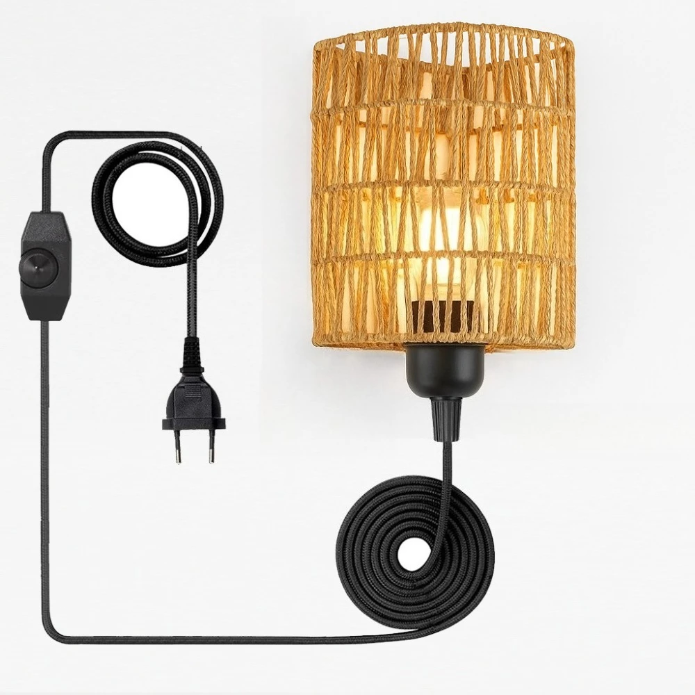 

JOYINLED Rattan Plug in Wall Sconce with 4.5M Dimmable Plug in Cord Boho Wall Light Beside Lighting for Bedroom Living Room Lamp