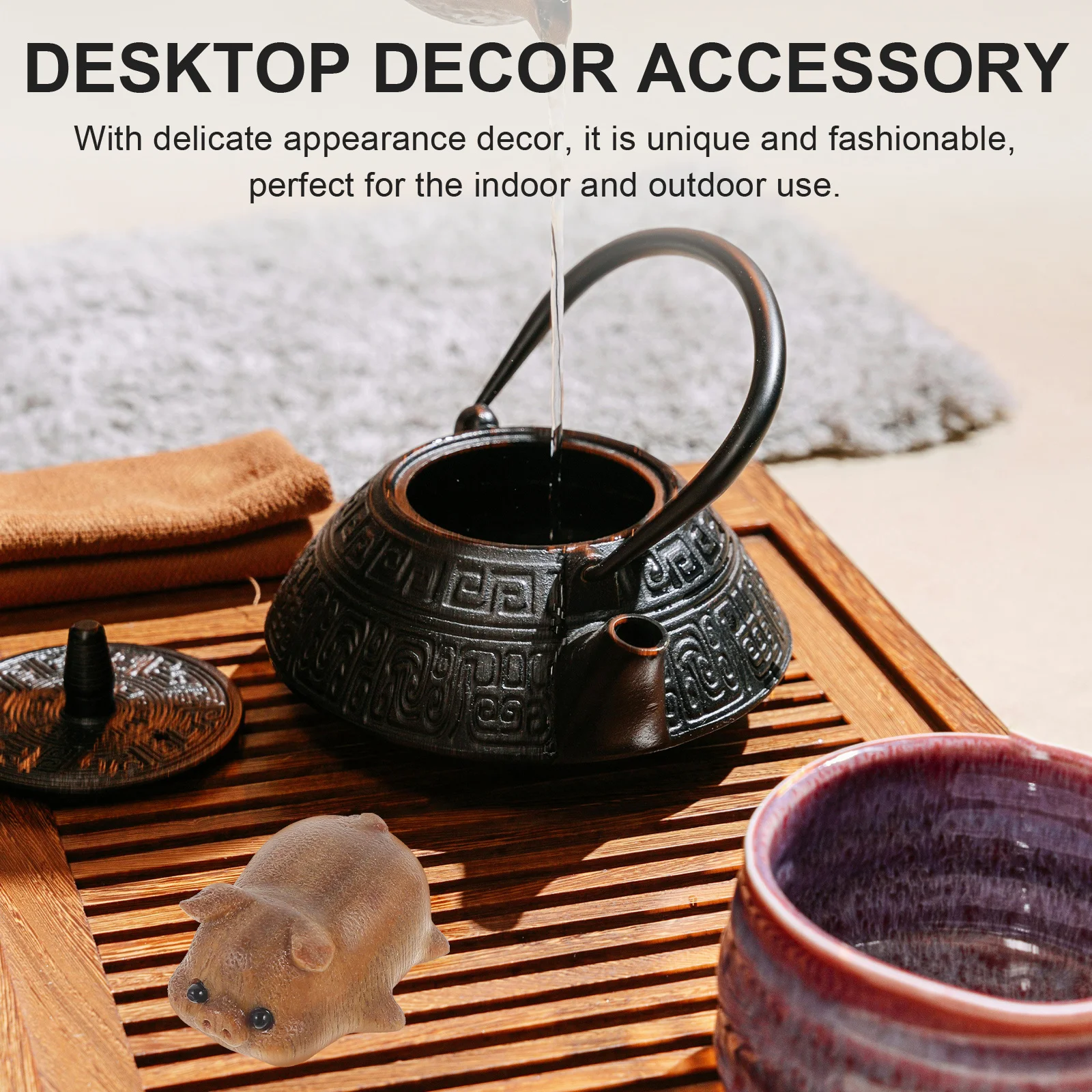 

Zodiac Pig Decor Exquisite Wooden Carved Pig Ornament Desktop Home Creative Wood Craft Adorn Desktop Decor