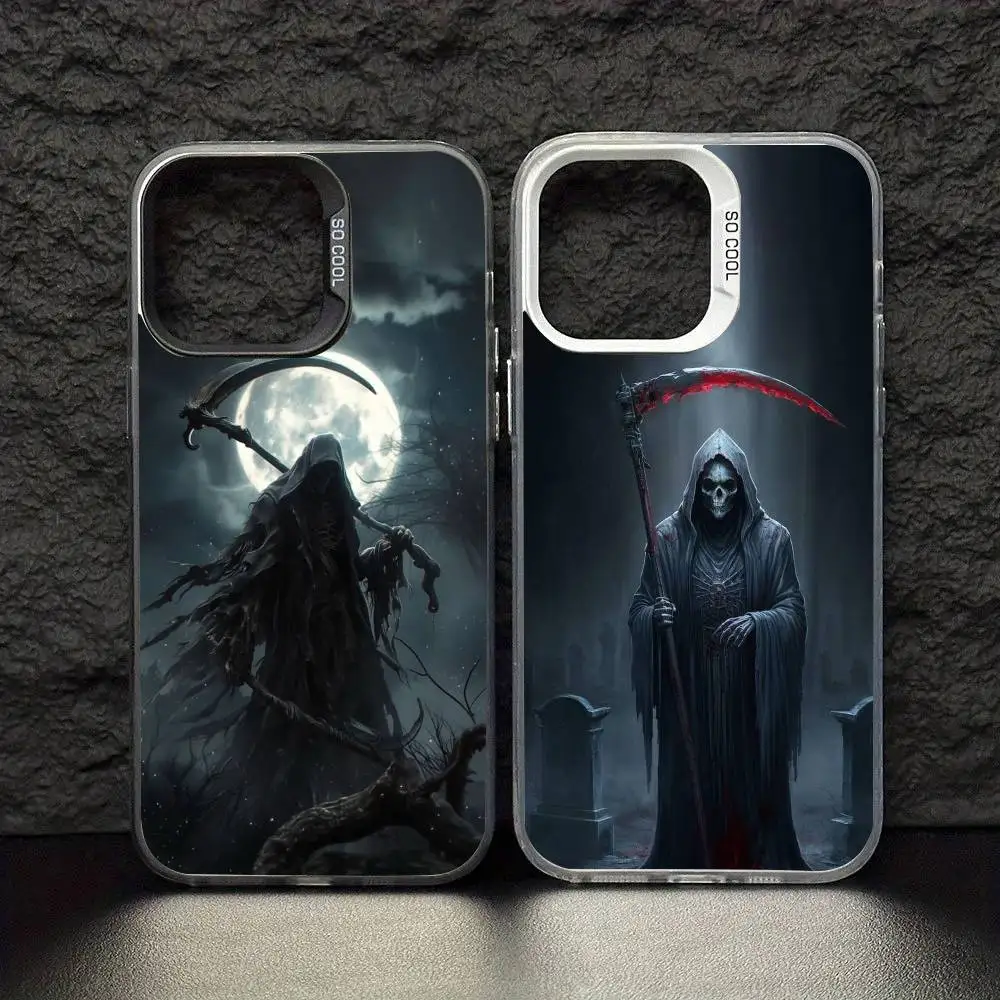 

Чехол для телефона Death Grim Reaper с черепом для iPhone 17,16,15,14,13,12,11 Pro Max, цветной посеребренный внутренний чехол