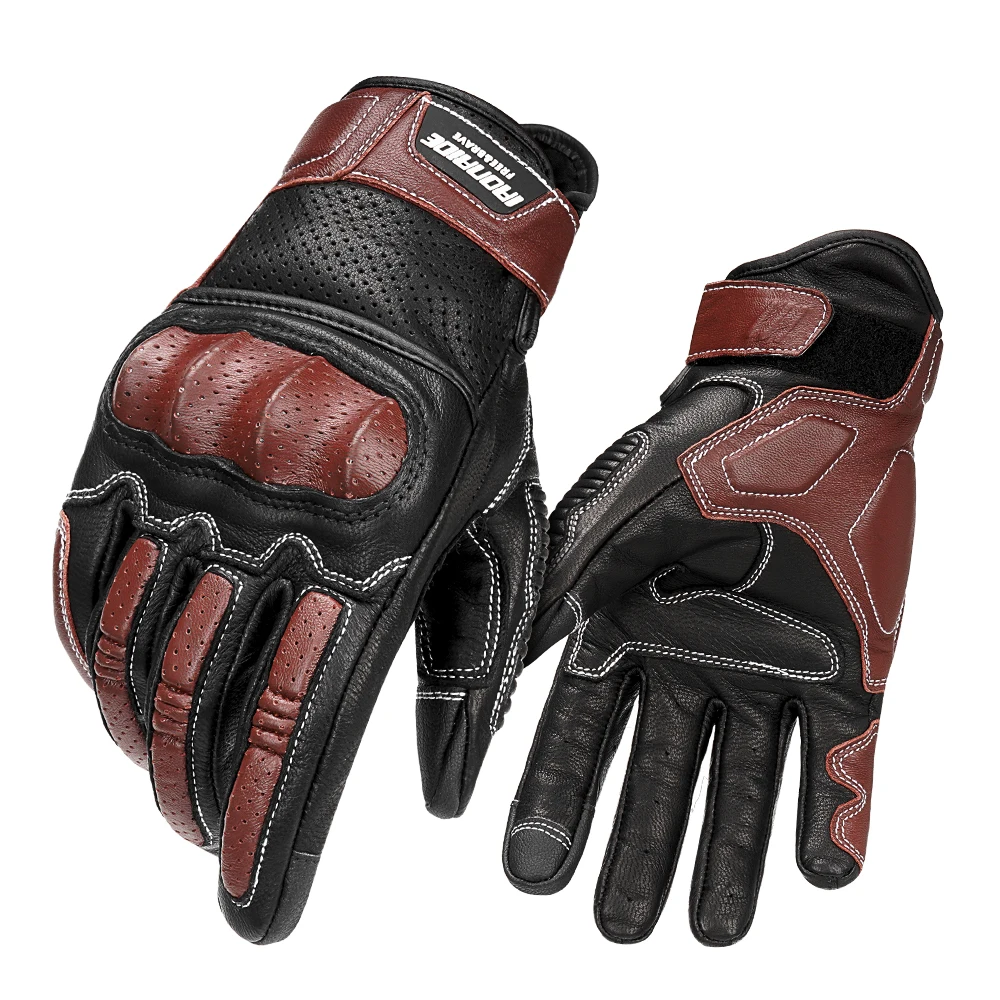 

Motorcycle Gloves Summer Breathable Touch Screen Full Finger Gloves Retro Leather Off-road Riding Anti Fall And Anti Slip Gloves