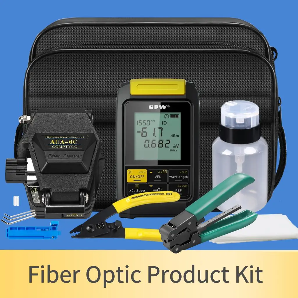 

New free ShippingFiber Optic kit Mini 4 in 1 Multifunction Optical Power Meter Visual Fault Locator OPM Fiber cleaver aua 6c