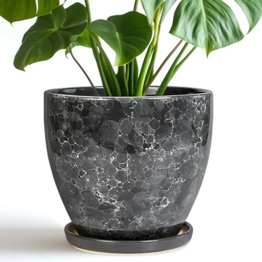 

Ceraimc Planter - Plant Pot for Indoor Outdoor Plants, Decorative Round Planters, Flower Pot with Draage and Saucer, Garden Por