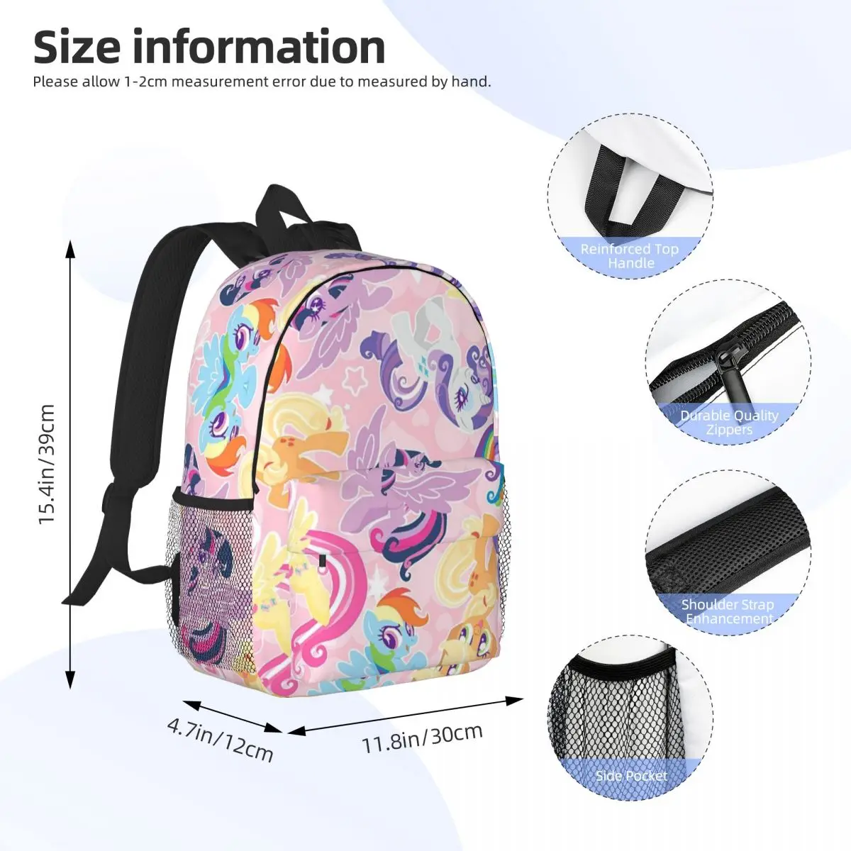 My Little Pony Novo padrão elegante bolsa escolar estampada mochila leve de 15 polegadas