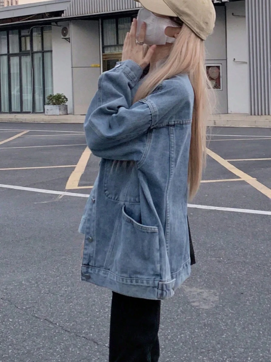 Retro chique verão aberto cardigan gola solta denim feminino ort jaet design sensação sle outerwear casual