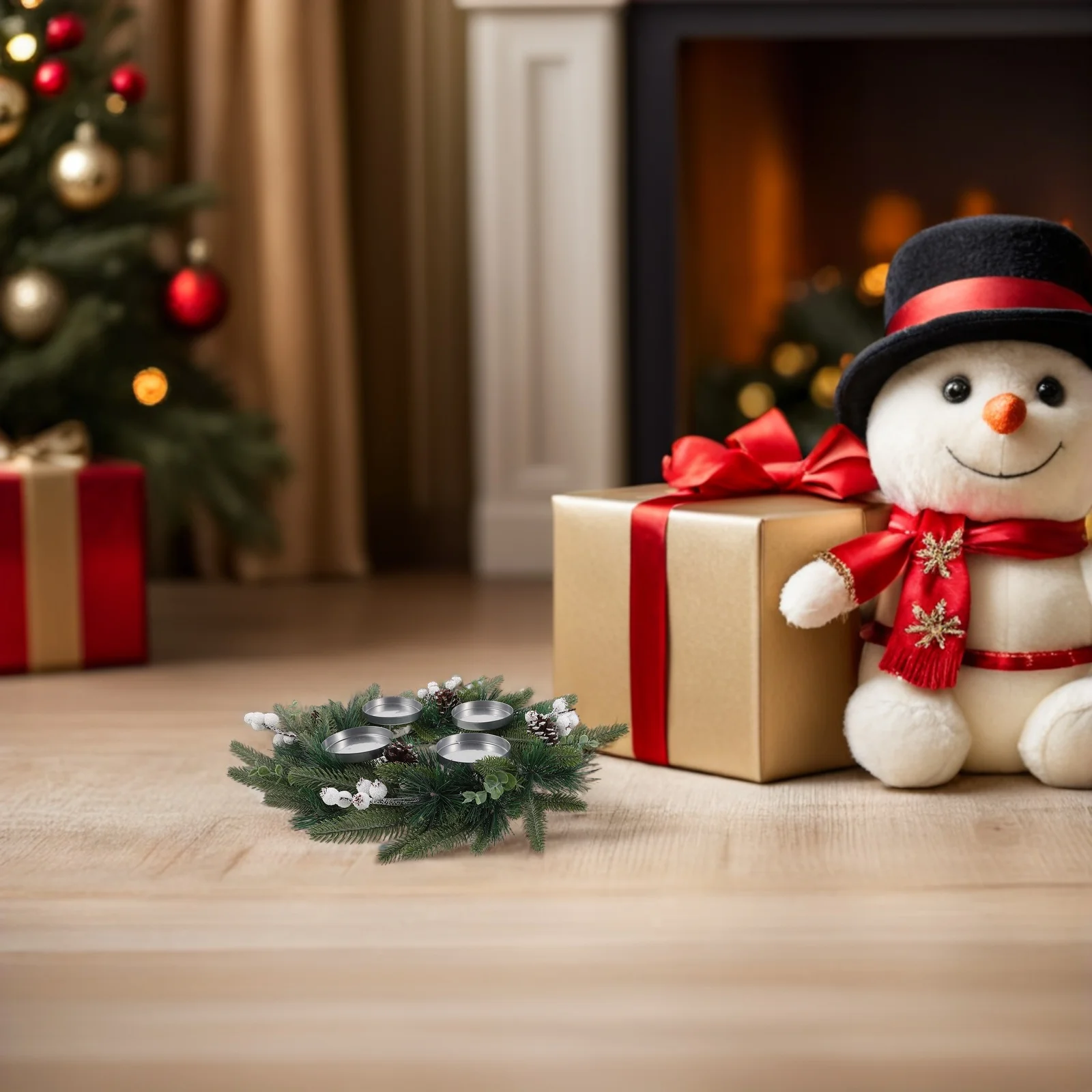 

Holiday Advent Wreath 157 Inch Artificial Pine Holder with Berries and Cones for Christmas Centerpiece Holiday Wreaths