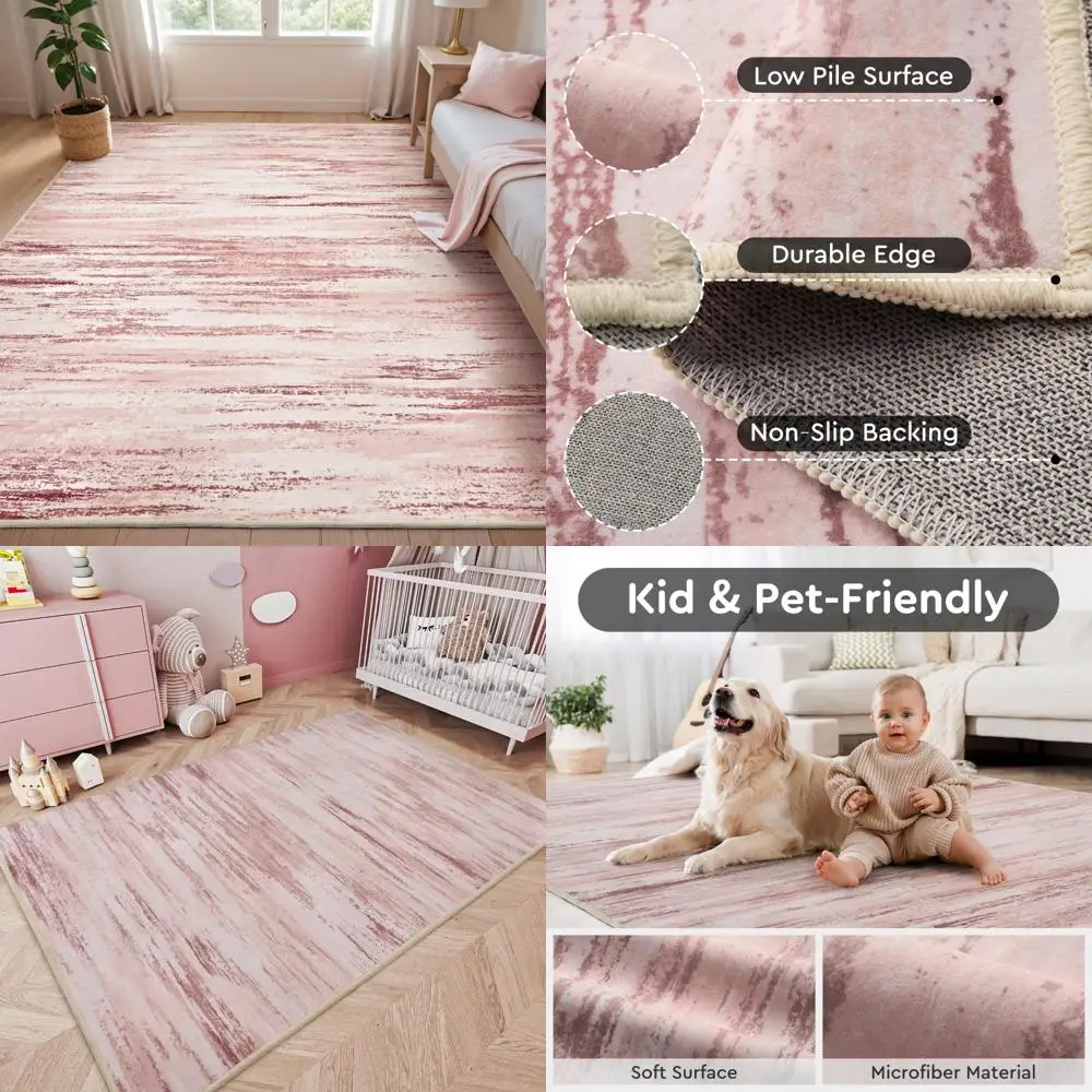 

tchdio Pink Rug-5x7 Area Rugs for Living Room, Ultra Soft Washable Rugs for Bedroom Non Slip Nursery Rug, Kids Rug Playroom Carp