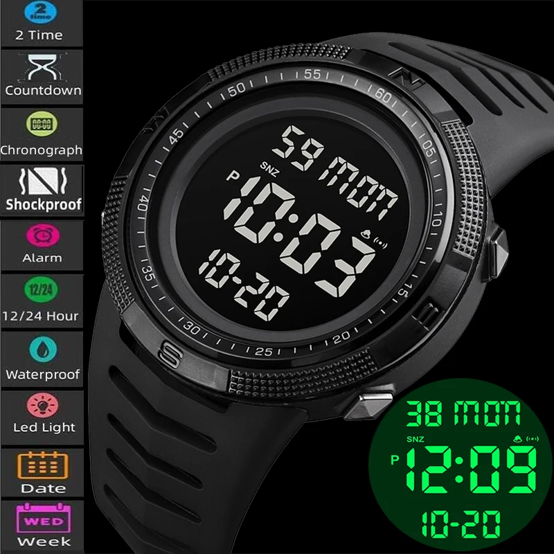 SKMEI Outdoor Sports Watches Men Waterproof Alarm Chrono Digital LED Electronic Student Male Military Wristwatches Reloj Relogio