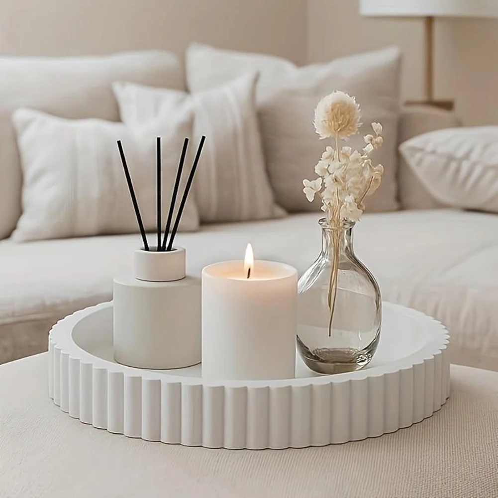 Circular Coffee Table Decor Tray Jewelry Trinket Dish Silicone Non-Slip Design Candle Coaster Kitchen Sink Soaps Tray