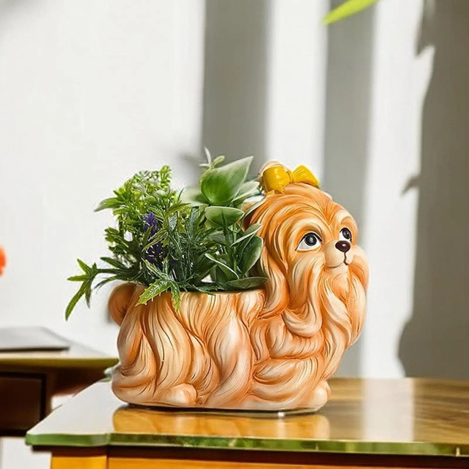 

Dog Figurine Flower Pot Resin Cute Decorative Statue for Shelf Garden