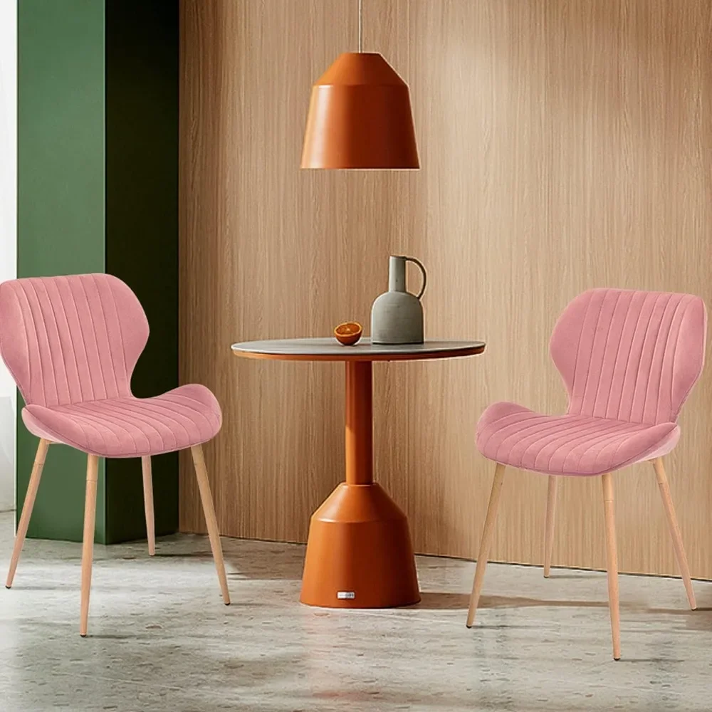 

Dining chairs, mid century modern leisure suitable for kitchen, living room, soft padded metal legs, set of 2 pieces, pink