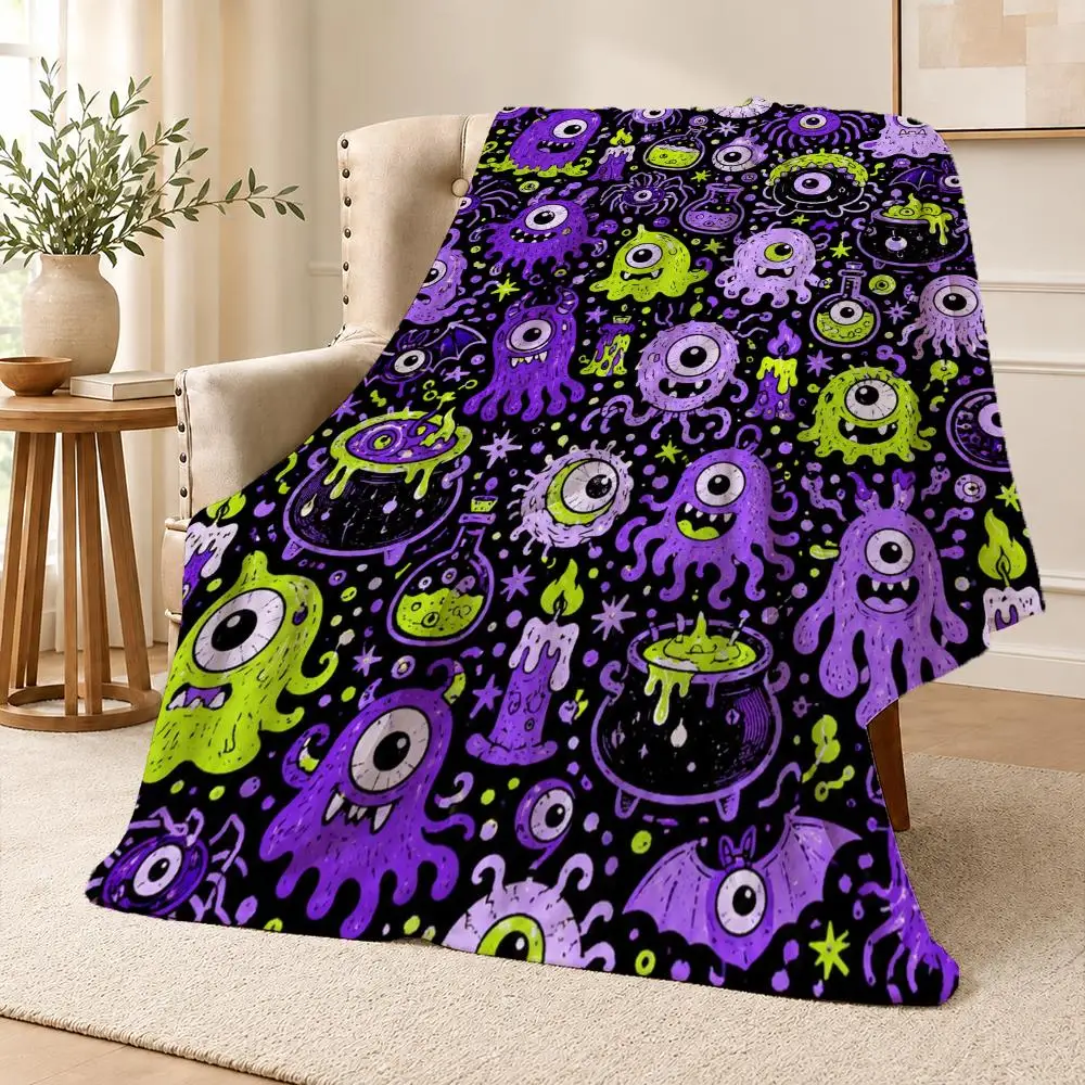 Cute Halloween Pumpkin Ghost Pattern Aesthetic Throw Soft Flannel Throw Blanket for Couch Bed Sofa Warm Cozy All Season