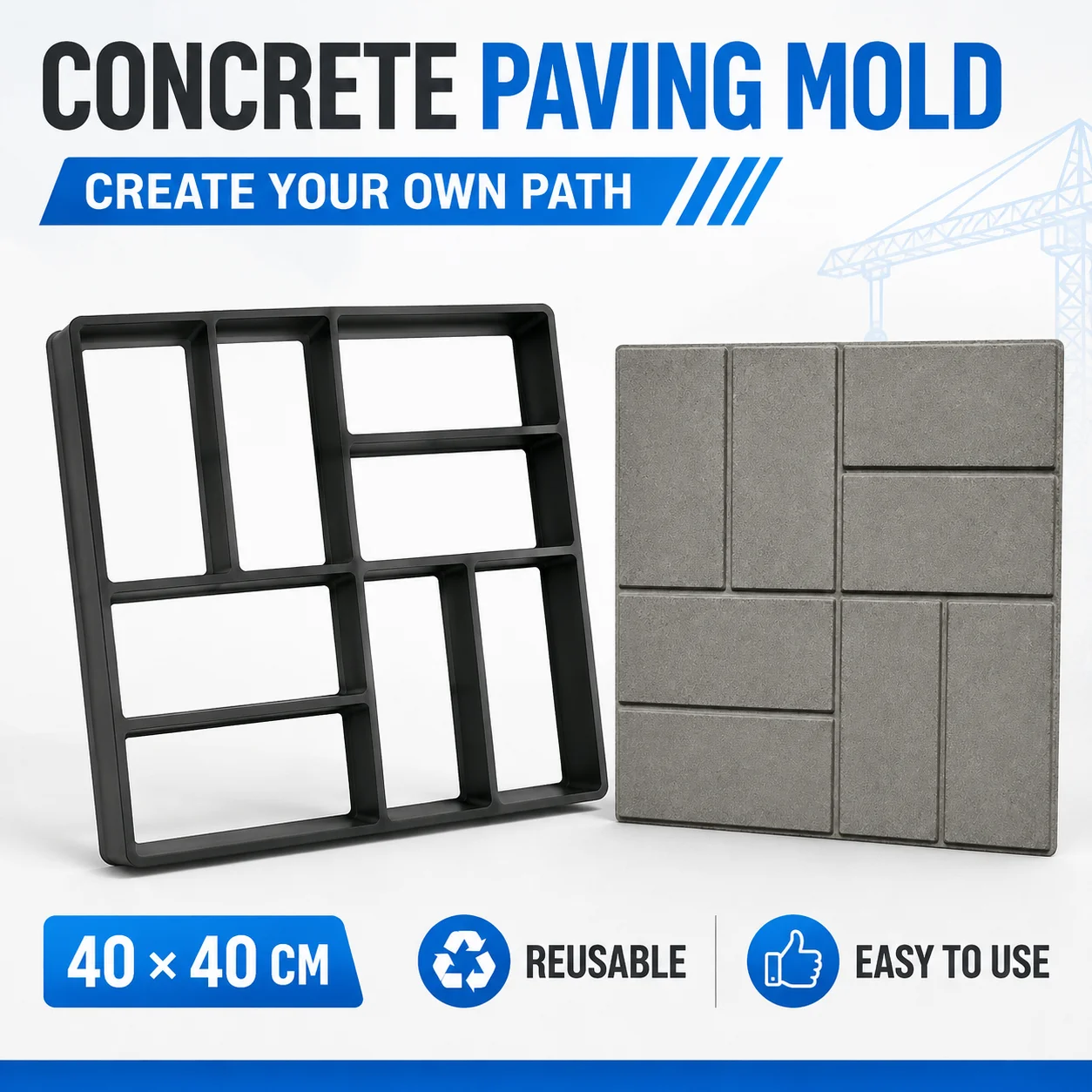 40x40cm Concrete Molds & Cement Molds, Geometric Brick Mold for Garden Patio Walkway, Reusable Paving Mold