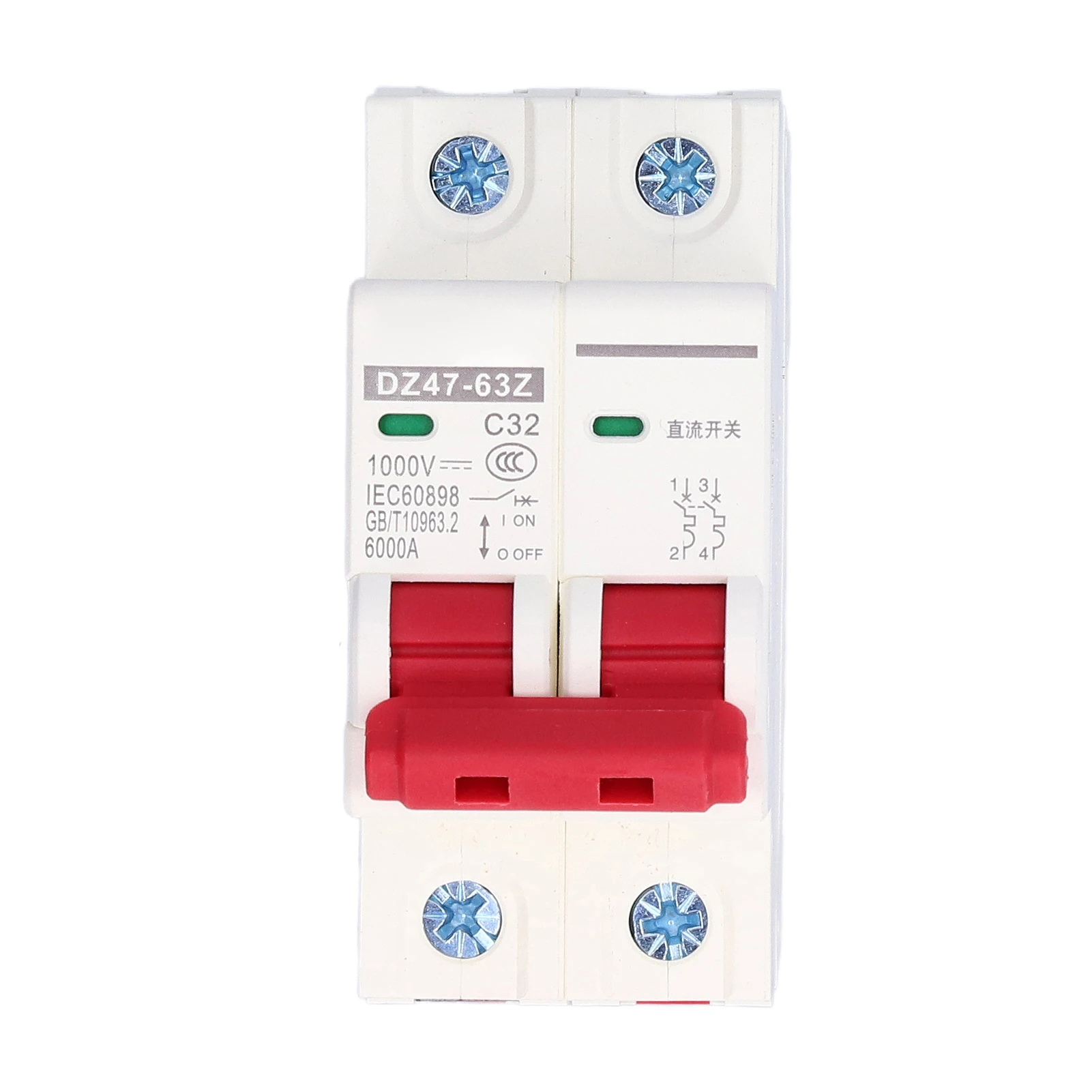 DC Miniature Circuit Breaker 2P Solar PV System Isolator DIN Rail Mount 1000V 16A/20A/32A/40A/50A DZ47-63Z DC Disconnect Switch