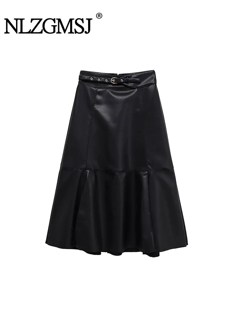 

NLZGMSJ Fashion With Belt Long Skirts For Women Elegant Solid Midi Skirt Fashion New Long Skirt Casual Streetwear
