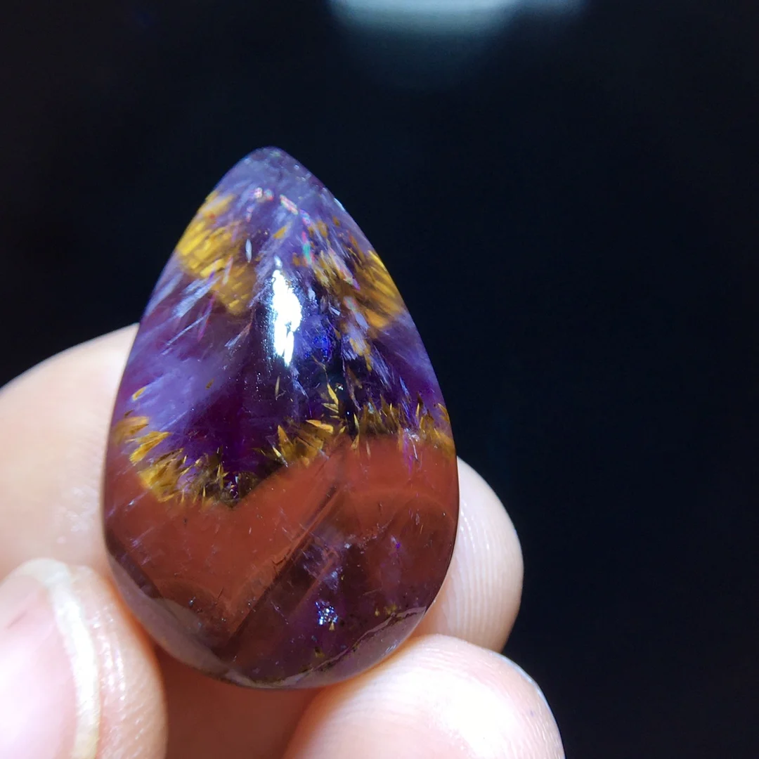 

Натуральный фиолетовый какоксенит, красный ауралит 23, прямоугольный кулон 25,4/16,4/7,8 мм, золотые бусины с рутилированными бусинами для глаз, ювелирные изделия AAAAA