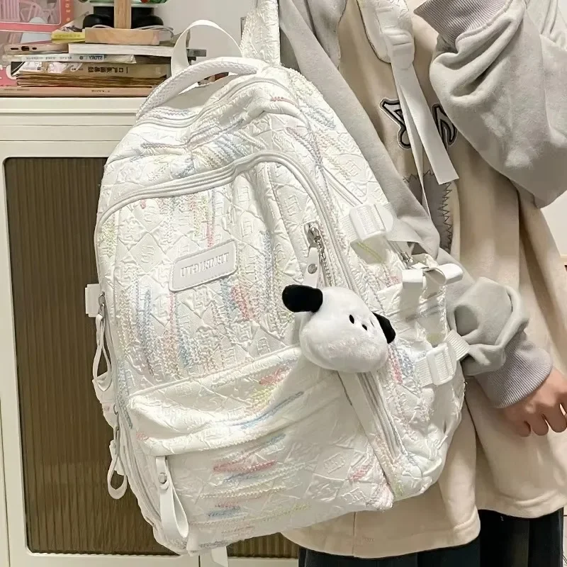 

Нейлоновый полосатый повседневный рюкзак большой емкости, высококачественный водоотталкивающий супер крутой школьный рюкзак для женщин, мода 2025 г., универсальный