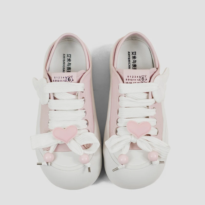 Korean Version Round Toe Big Toe Shoes For Girls Soft Girl Wings Thick Soled Leather Surface Lolita Casual Board Shoes
