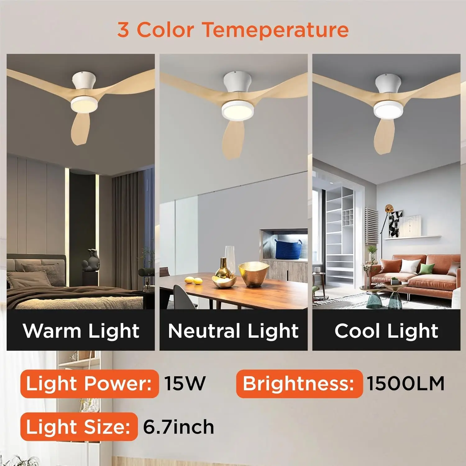 Taloya 52 Inch Ceiling Fans With Lights And Remote, Flush Mount Low Profile Ceiling Fan With Reversible Dc Motor For Bedroom