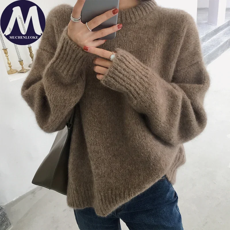 Sweaters for Women Autumn Winter New Retro Style Long Sleeves O Neck Knitted Sweater Fashionable Casual Loose Warm Sweaters Tops