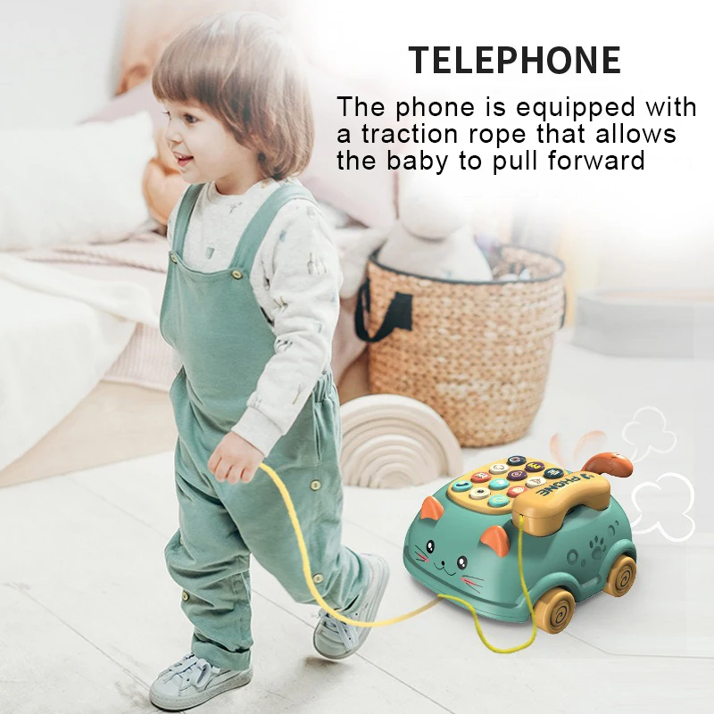 Electric Car Mobile Phone with Music, Children's Puzzle Early Education Telephone Animal Cat Baby Puzzle Toy, Kids Story Machine