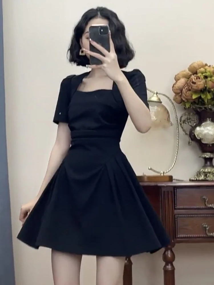 Mini Dress for Women Folds Solid Puff Sleeve Summer Design Tender Daily Korean Style Slim Fit Popular Fashion Vestido Feminino