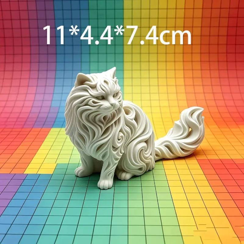 Abstract Swirl Texture 3D Printed Persian Cat Statue Elegant Long-haired Fluffy Cat Figurine Ornament Artistic Animal Sculpture