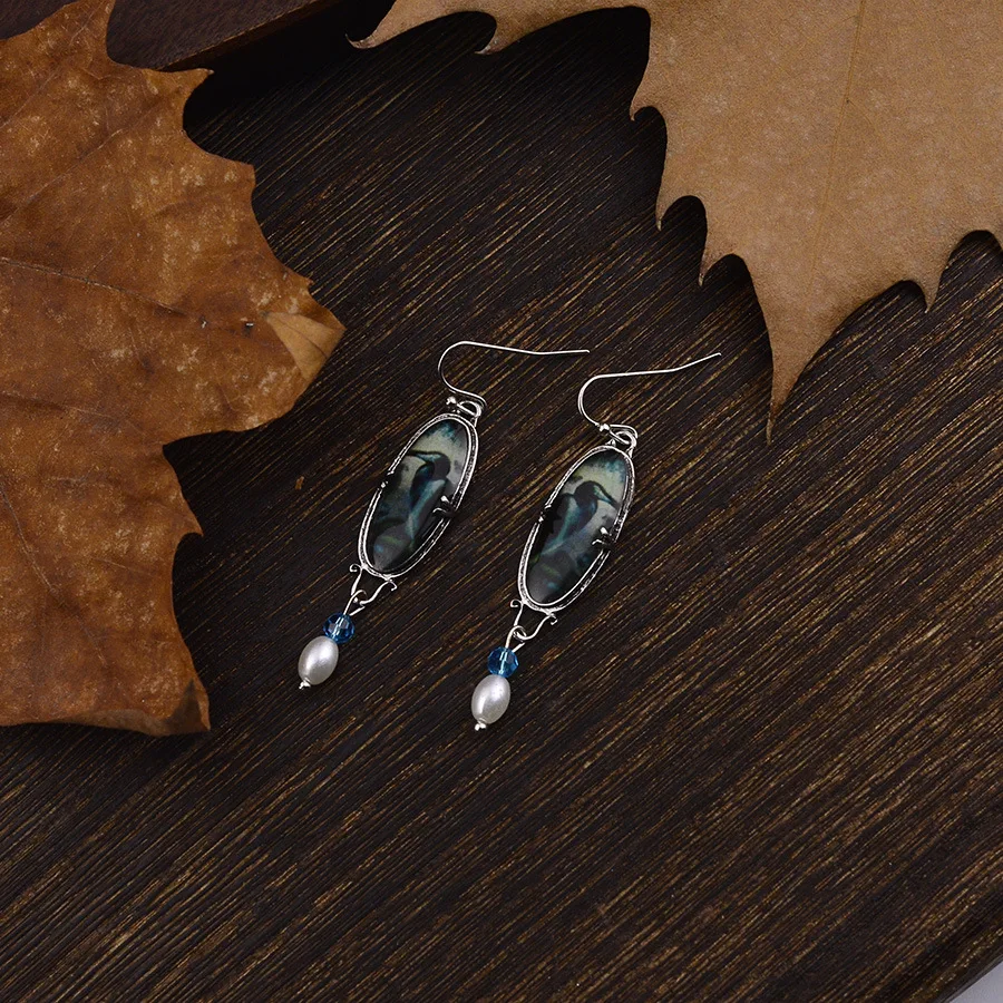 DIY accessories Cross-border fashion old-fashioned retro crow gemstone pearl pendant earrings women's high-end court temperament