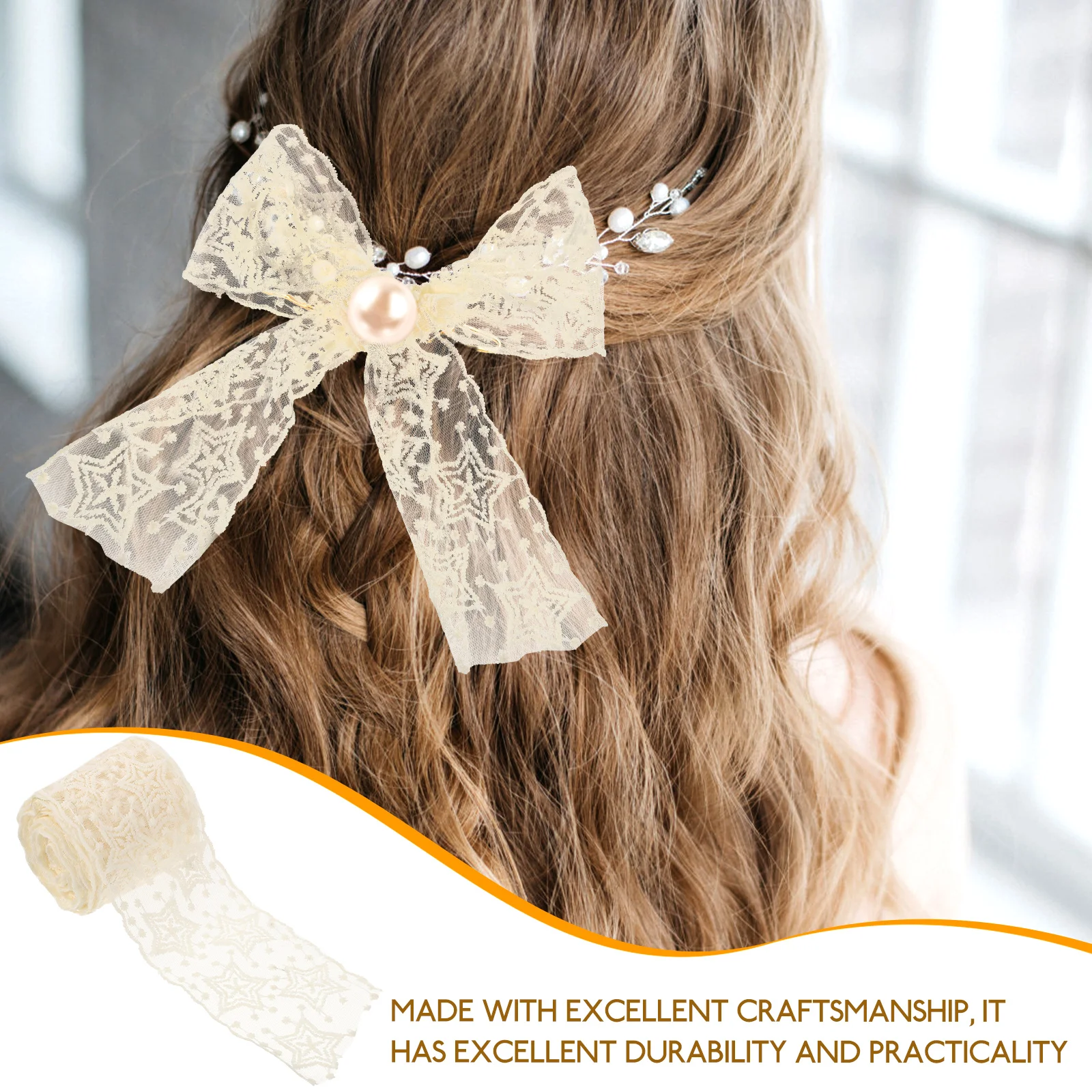 

Embroidery Lace Trim Ribbons Beige Fabric for Sewing Craft DIY Decorative Clothing Accessories Making.Butterfly Bow Hair Decor