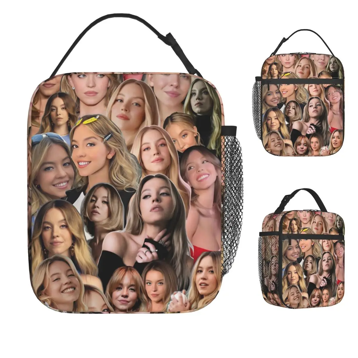 

Sydney Sweeney American Actress Photo Pattern Lunch Bag Portable Lunch Box School Designer Cooler Bag Fashion Thermal Lunch Bags
