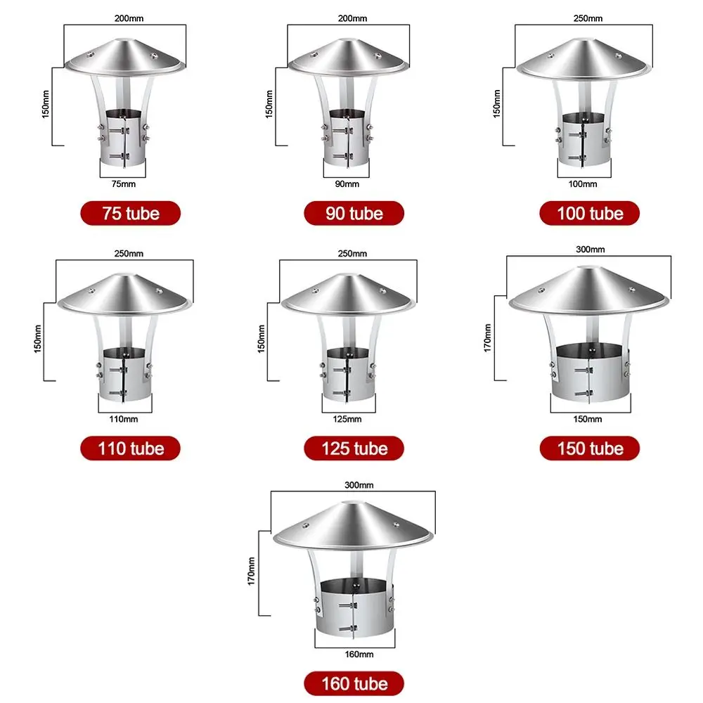 75–160 mm belüftete Regenkappe, Edelstahl, Außenwand, Luftauslass, Herd, Rohrschutz, Abdeckung, Kamin, Ablufthaube, Kamine