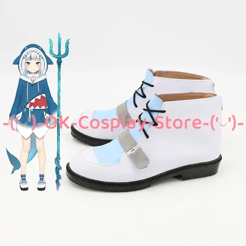 [Personnalisé] Vtuber Gawr Gura Cosplay chaussures Anime jeu de rôle accessoire de déguisement Halloween carnaval fête de vacances bottes en cuir PU