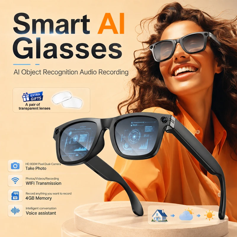 2026 AI Smart Glasses 800W Camera WIFI Transmission Al Voice Wake-up Al Translation EIS Ultra HD Video 4GB Memory Smart Glasses