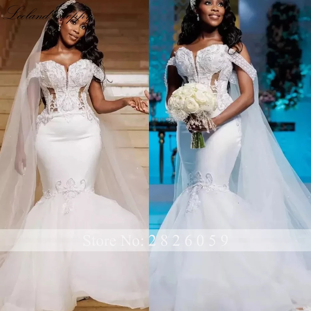 Lceland Poppy Customized Mermaid Wedding Dresses Off the Shoulder Corset Back Bridal Gowns with Beadings