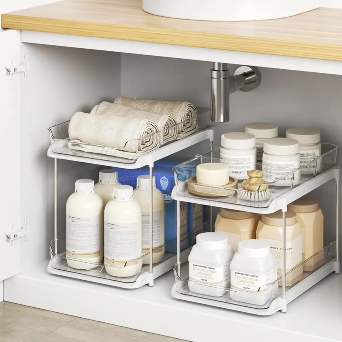 Multi-layer Kitchen Storage Rack PET Transparent Cosmetic Storage Box Desktop Drawer Storage Box Bathroom Under Sink Organizers