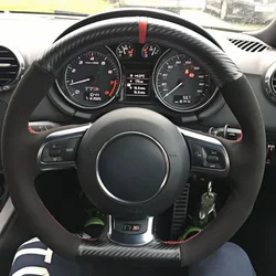 Custom Black Car Steering Wheel Cover Carbon Fibre Leather For Audi A3 S3 (8P) Sportback 2008-2012 R8 TT TTS (8J) 2006-2014 