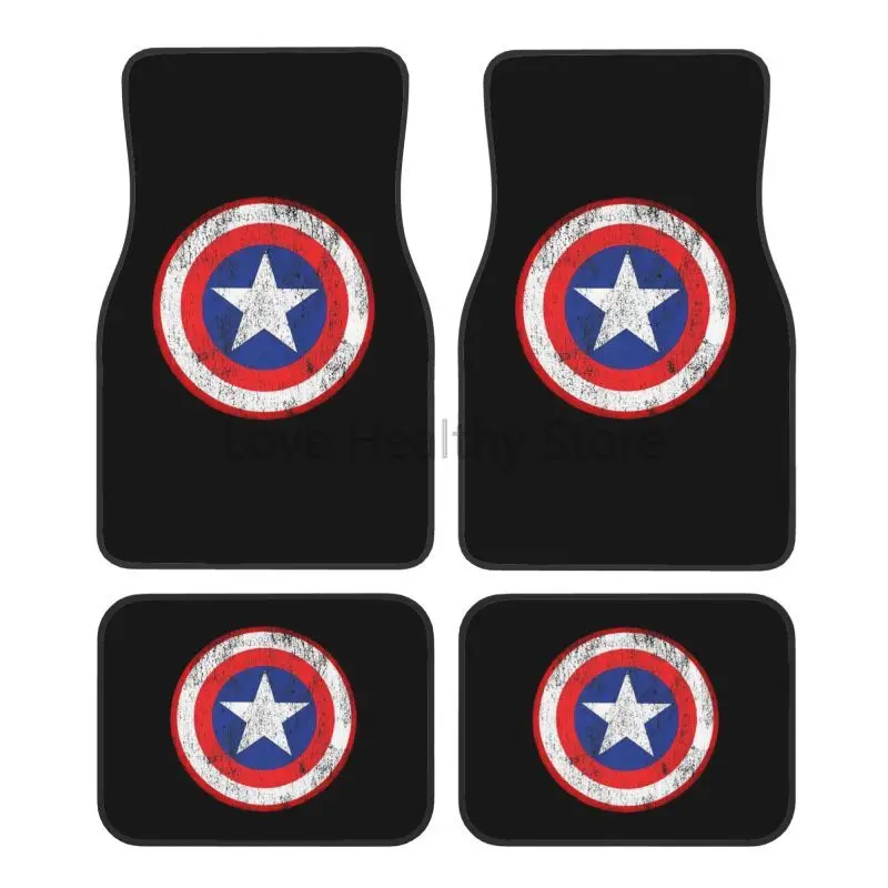 Captain Shield Logo Car Floor Mats of 4 Pieces Custom America Movie Non Slip Front and Rear Foot Mats Car Accessories Universal